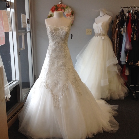 Ivory tulle w/ pewter lace and beading by Jewel.